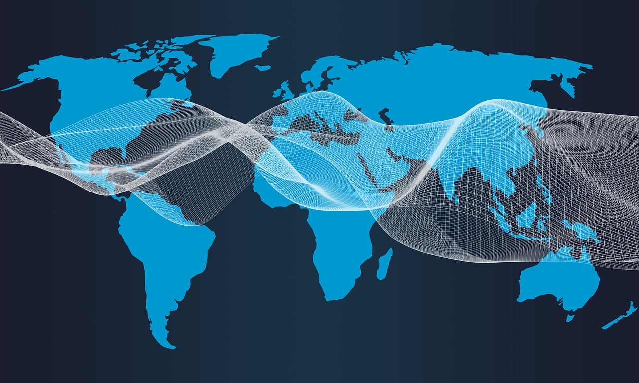 spiral-shaped net overlaying a map